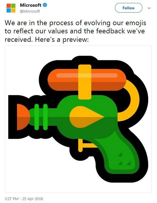 无害版Emoji！继谷歌、Facebook后，微软把“手枪”变“水枪”