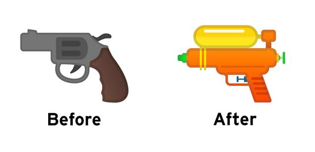无害版Emoji！继谷歌、Facebook后，微软把“手枪”变“水枪”